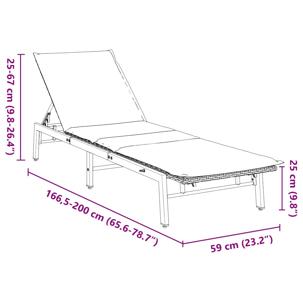 Black Sun Lounger with Cushion Poly Rattan