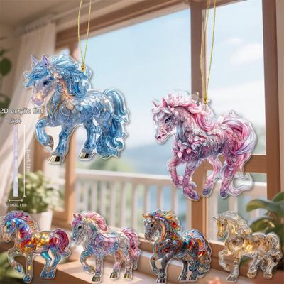 2D Acrylic Horse Pendant Flat Cartoon Horse Pendant Keychain Charm Colorful Horse Ornament for Backpack Christmas Tree Decoration