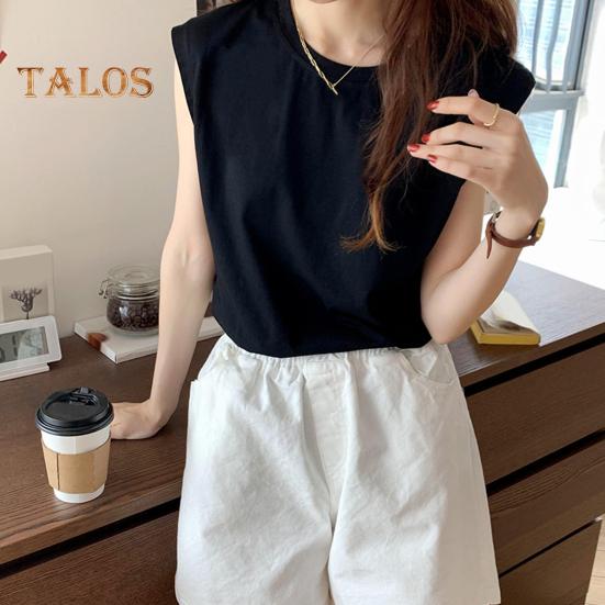 Women Summer T-shirt Round Neck Cap Sleeve Solid Color Tee Shirt Solid Color Loose Fit Casual Tops Daily Wear