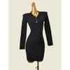 Foreign Trade Original Order Minimalist Black Long Sleeves Bodycon Dress Fashion Wind High Elastic Silm Metal Buckle Knitting Base Dress