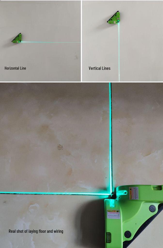 Vysoce přesný zelenomodrý laserový vodováha s jemnou čárou a značením pravého úhlu