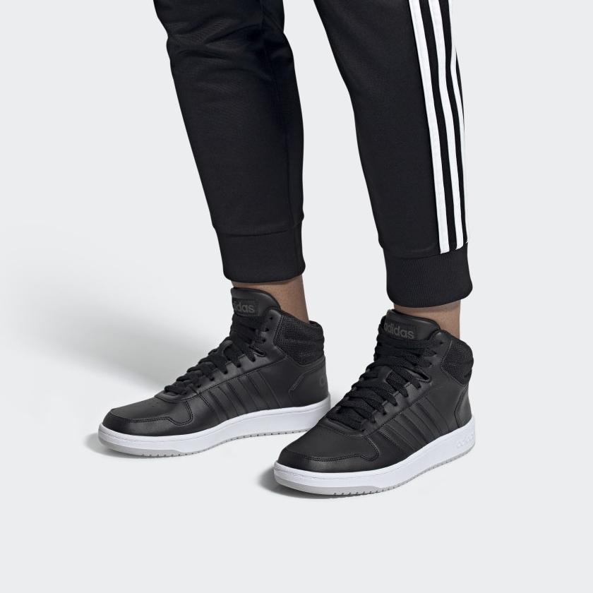 Adidas Neo Hoops 2.0 Mid Fabric Synthetic Leather Trendy Breathable Retro Basketball Shoes Men Sneakers Black Gray EE7379