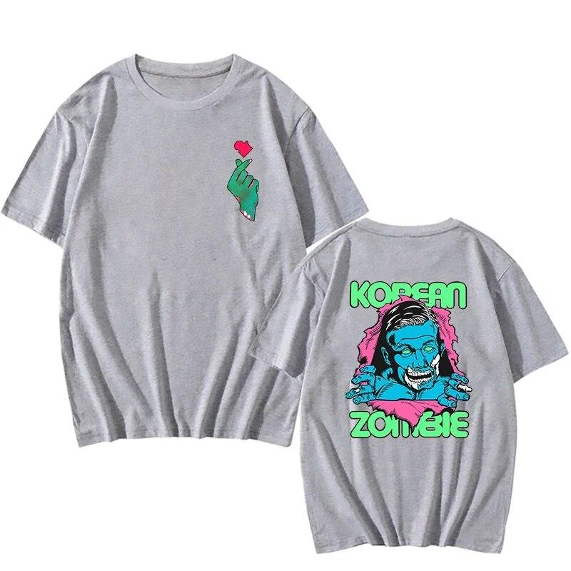 Ops Streetwear Koreanische Zombie Print T-Shirts Zombie Herz Zurück Grafik Unisex T-Shirt Baumwolle lässig Unisex T Shirt Damen Shirts T