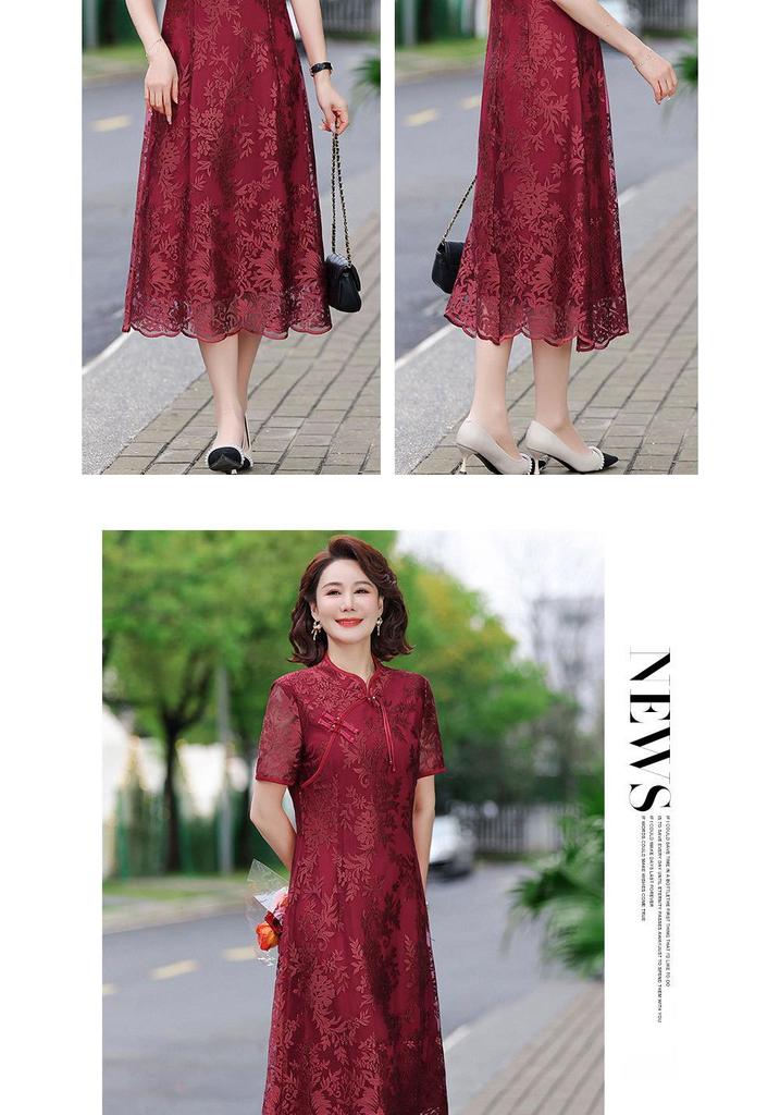Retro Chinese Style Cheongsam Knee-Length Dress for Middle-Aged Women