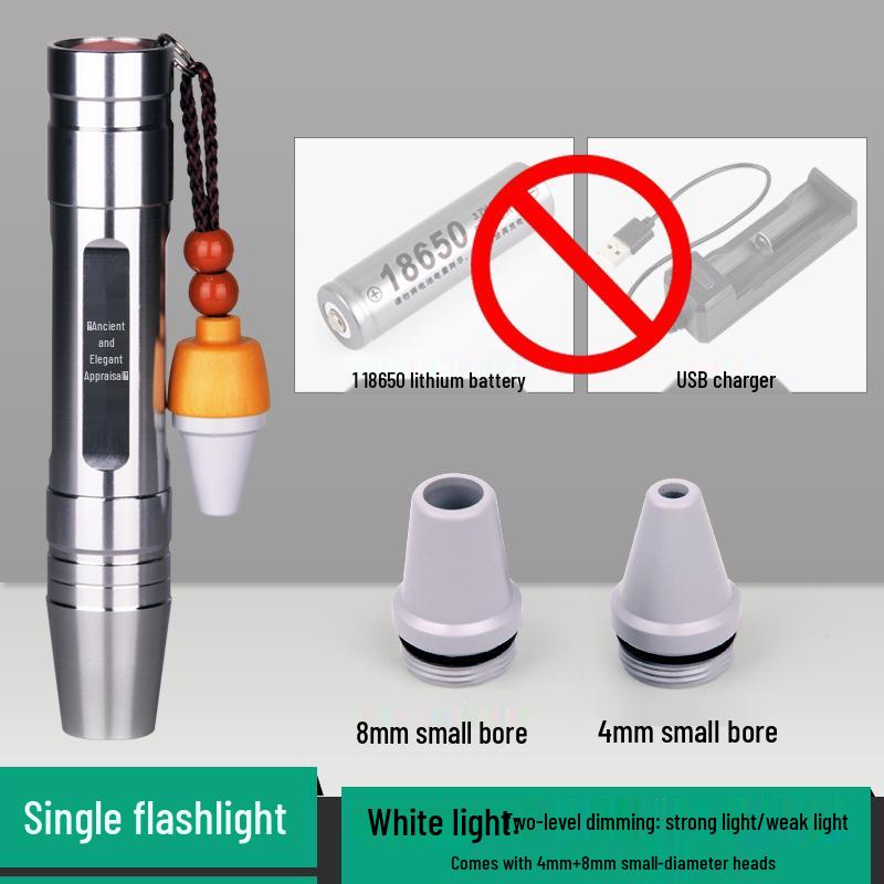 Four-Light Flashlight for Jade & Stone ID: Strong Light for Jewelry & Jadeite, Pro Identification, Blue & Purple Light