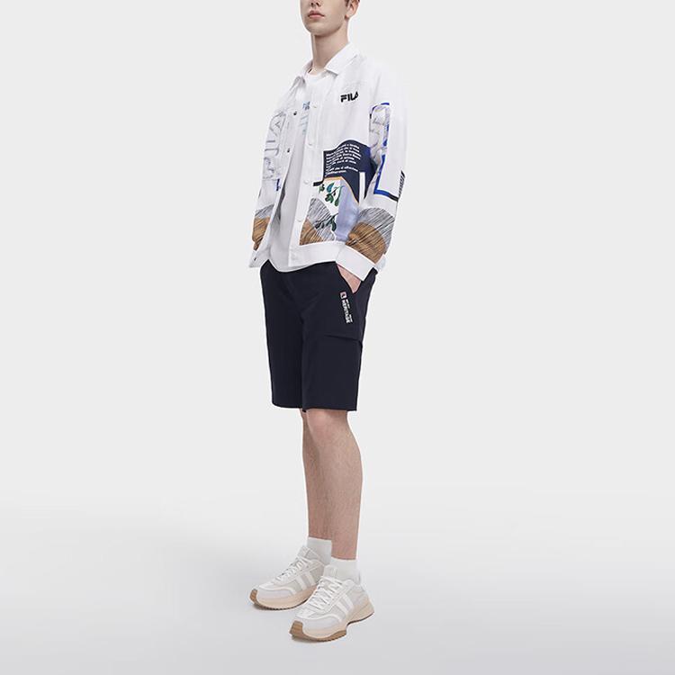 Fila All Over Print Letter Button Down Long Sleeve Shirt Men Shirts White F11M328701F-ZA