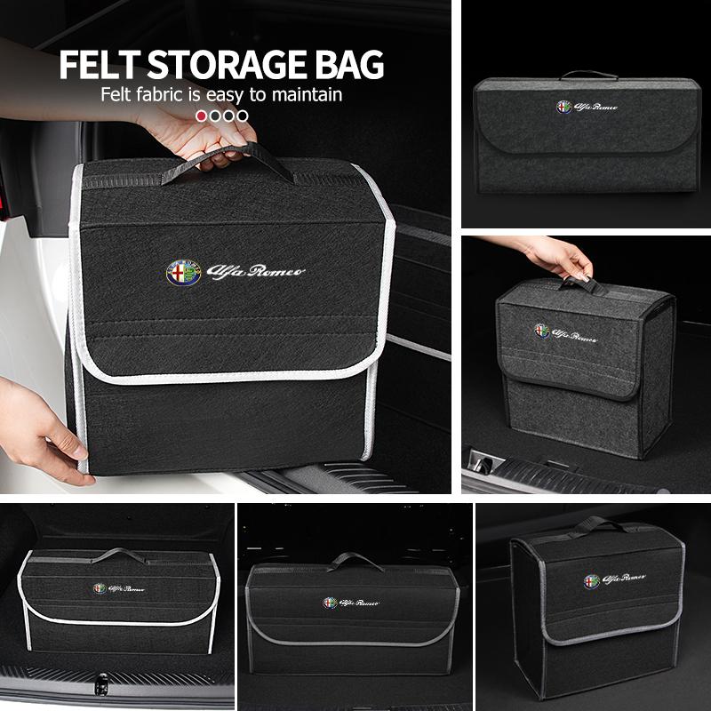 2026 Hot Alfa Romeo Felt Car Logo Trunk Organizer Bag Foldable Trip Storage Box Interior Accessories For Alfa Romeo Giulia 147 M