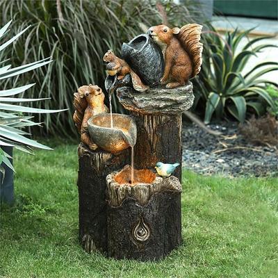 Animal Statue Solar Flowing Water Squirrel Duck Resin Sculptures Outdoor Garden Decoration Yard Ornaments with LED Lights