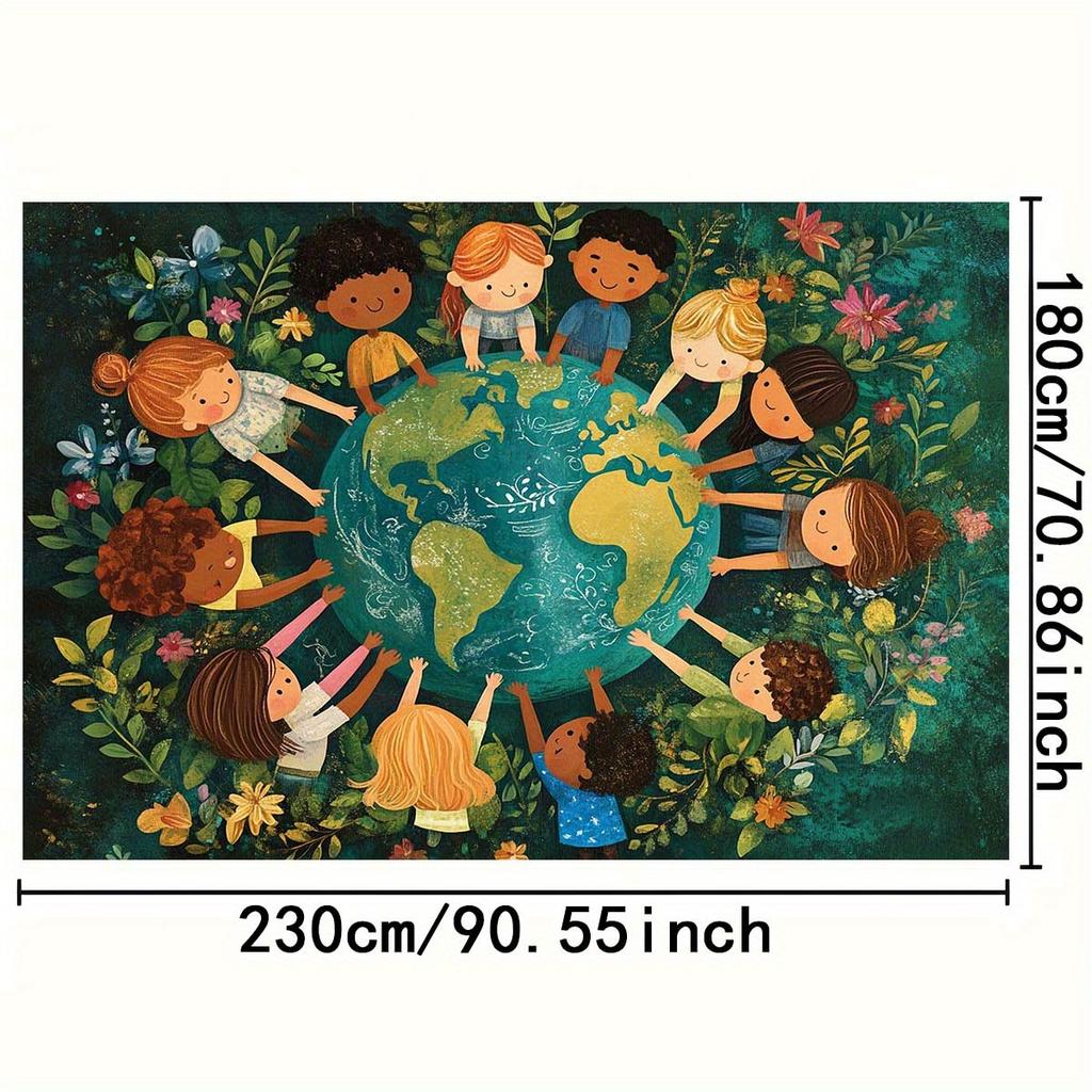 1Pcs Earth Diversity Globe Children Flowers Decoration Background Cultural Backdrop Decorations For Photo Studio Booth Party