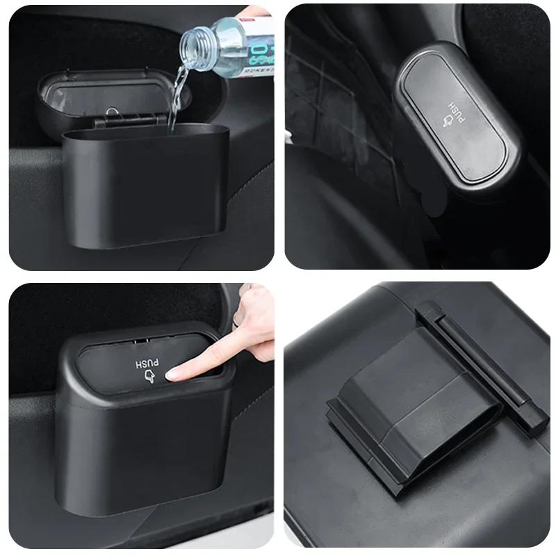 Car Interior Storage Case Trash Bin Push Can Mini Tray Dustbin Garbage Box Door Seat Clip Stand Holder for Tesla Model 3 Y S X