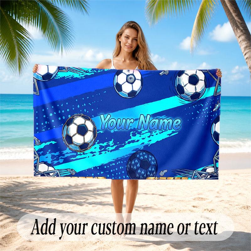Soccer Theme Beach Towel Personalized Custom Name & Text Soft Quick Dry Beach Towel for Swimming Travel