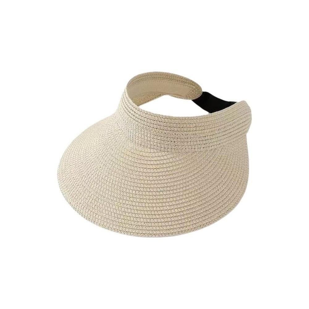 

Solid Color Straw Sun Cap Adjustable Wide Brim Beach Hat Fashion Summer Visors Hat Summer бежевый