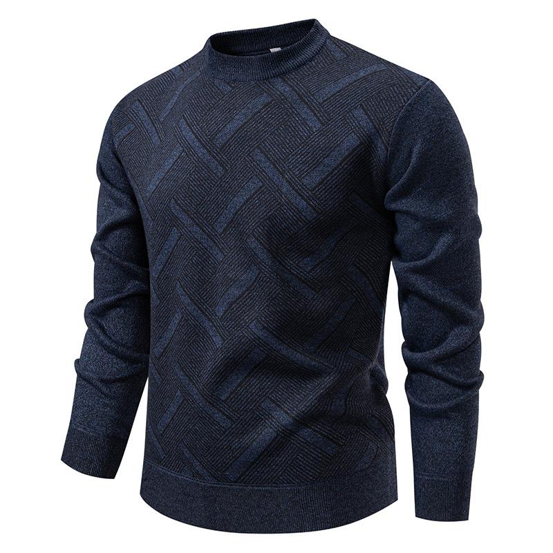 Autumn and Winter New Men's Fashion Trendy Striped Sweater Plus Velvet Thickened Casual Round Neck Warm