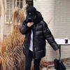 Down jacket men's and women's new couple white duck down medium and long black brick trendy brand bright-faced hooded thickened jacket