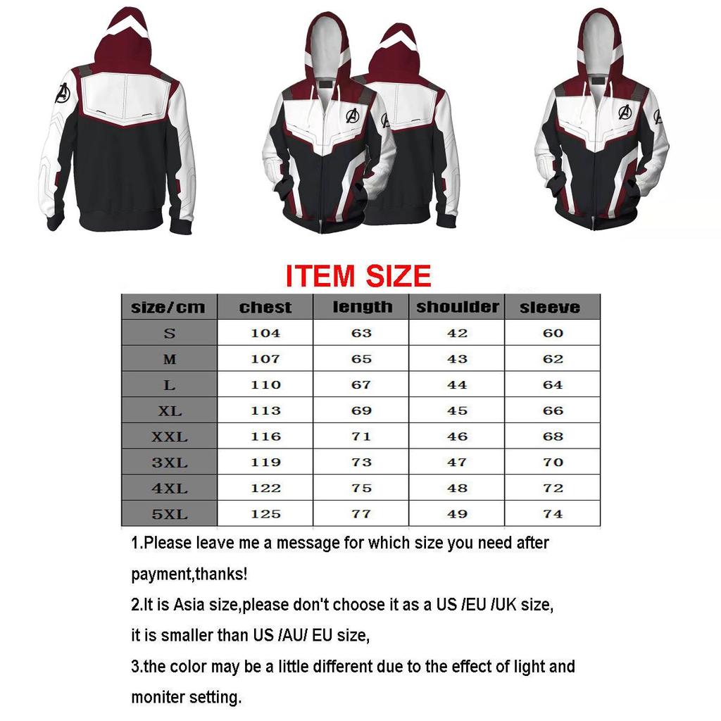 The Avengers 4 Endgame Superhero 3d Hoodie Sweatshirt Cosplay Coat Consume Tops