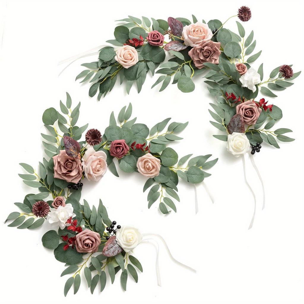 2 Stück Stuhllehne Blumengirlande Floral Künstliche Blumenarrangements Tischmittelstück Dekoration für Zuhause Hochzeitsparty Wohnzimmer Schreibtischdekoration