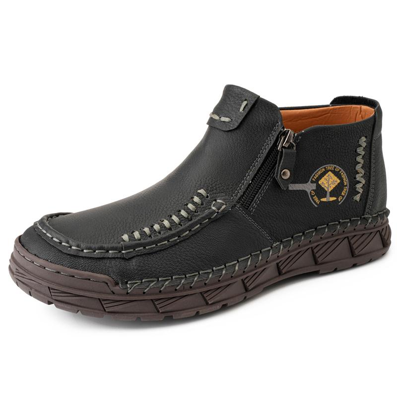 

Модная уличная кожаная обувь до щиколотки, повседневная обувь для прогулок, мужские походные ботинки, универсальные мужские мотоциклетные ботинки, повседневная обувь для трекинга, ботинки 48 чёрный