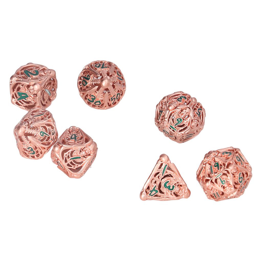 7pcs Hollow Polyhedral Dice Set Holiday Party Skull Pattern Metal Dice Props for Board Card Game