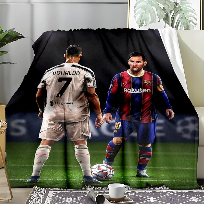 שמיכת פלנל כוכב כדורגל לוגו זהב CR7, שמיכת פינוק חמה ונעימה לעיצוב הבית, מתנה לאוהד כדורגל