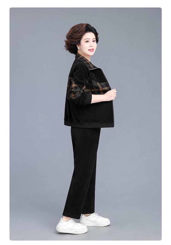 Spring Corduroy Sportswear Set for Middle-aged Women - 2025 Style Two-Piece Jacket Outfit