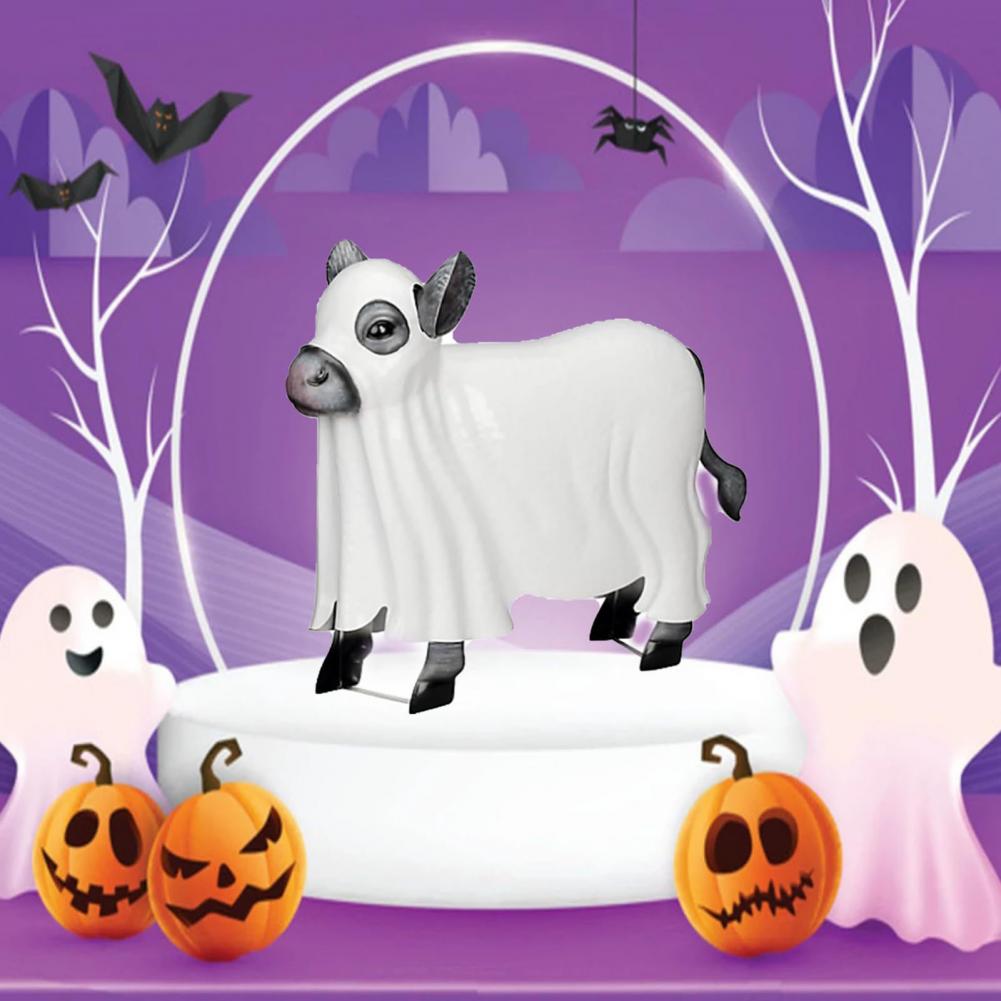 Halloween Cow Statue Ghost Cow Decor Handmade Metal Resin Ghost Cow Sculpture for Halloween Decor Indoor Outdoor for Halloween