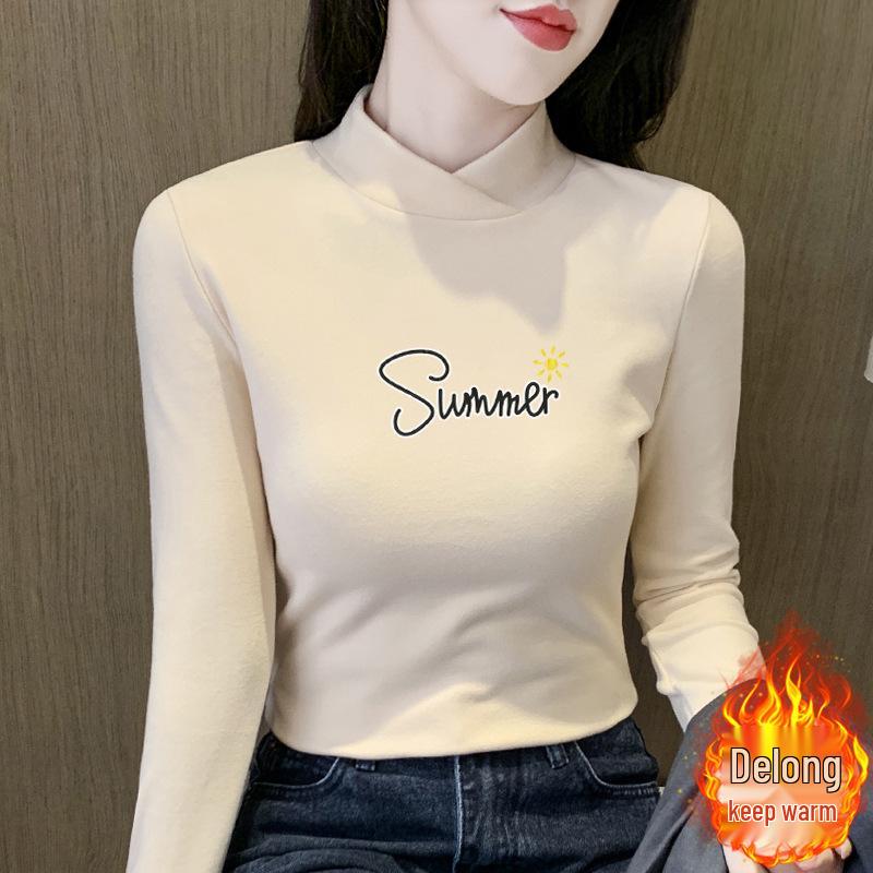 

Women s Slim Fit Half-High Neck Velvet Base Shirt - Versatile Plus Size T-Shirt for Autumn/Winter 2025 S [70-90 Jin]