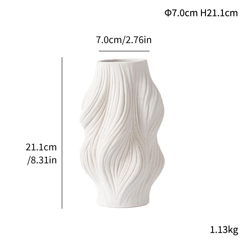 Simple And Creative Plain-Fired Ceramic Vase Lingbo Pattern Flower Insert Home Soft Decoration Handicraft Ornament