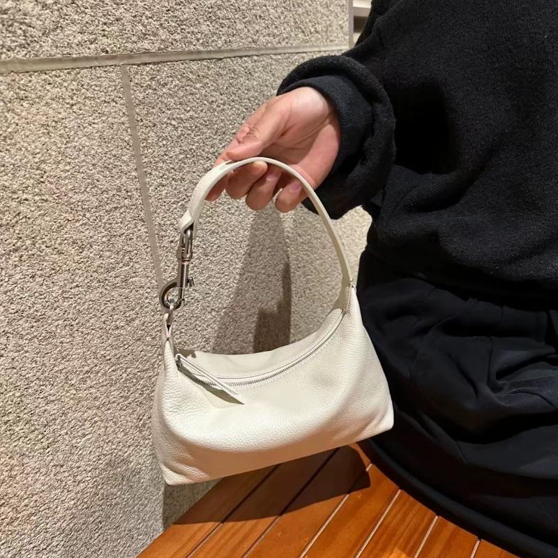Japanese and Korean simple and high-texture first-layer cowhide hobo lunch box bento bag portable shoulder underarm crossbody women's bag casual