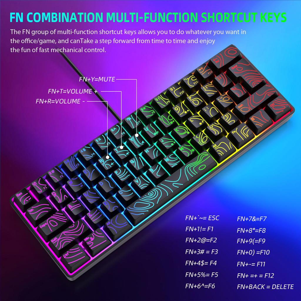 Y-FRUITFUL K401 61 Keys Gaming Keyboard with RGB Light 1.8m Wired Mechanical Keyboard for PC/Laptop