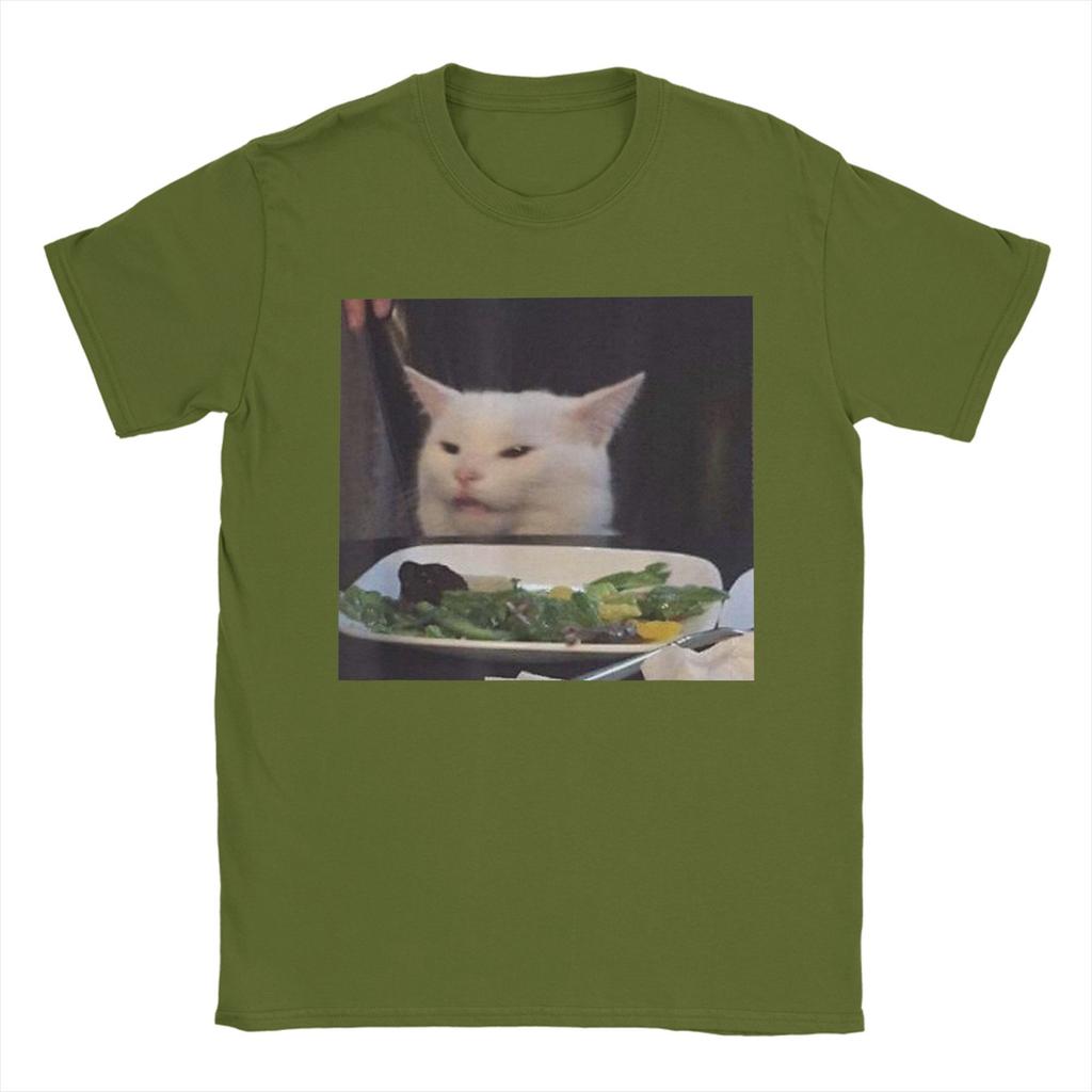 Esstisch Katze Meme Lustig Internet Schreiend Verwirrt T-Shirt Sommer T-Shirts Baumwolle Mode T-Shirt Für Männer Kurze Ärmel Oberteile