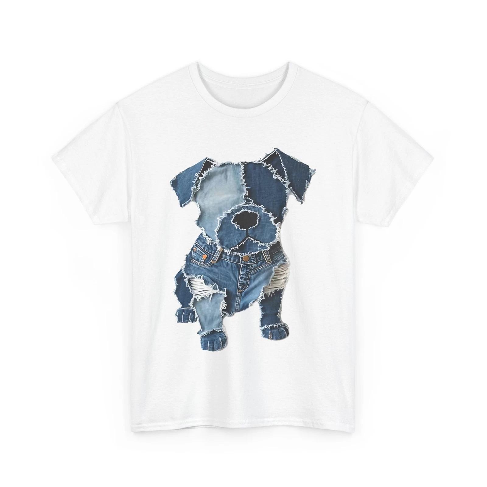 

Dog Shirt, Dog Pattern Denim Patchwork Art Women Men Cute Shirt S