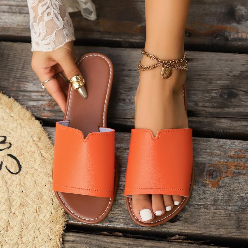 Women's Indoor and Outdoor One-line Flat Casual Slippers Summer New Simple Fish Mouth Slippers in Solid Color