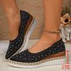 Sequin Cloth Glitter Decoration Wedge Heel Pumps Women 2025 Autumn Pointed Toe High Heel Loafers Casual Soft Sole Shoes