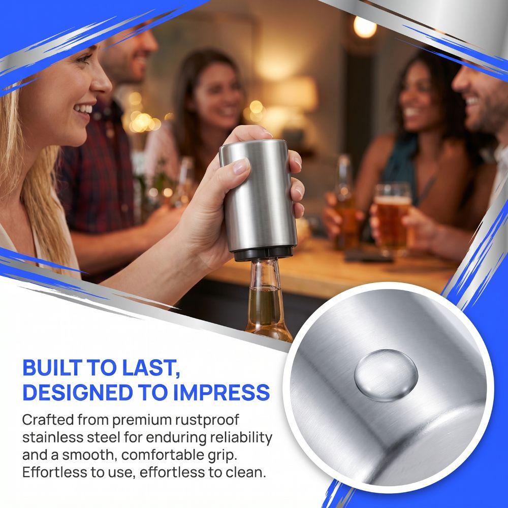 Stainless Steel Beer Bottle Opener Portable Push Down Jar Opener No Damage Caps One Hand Operation Lid Remover Parties