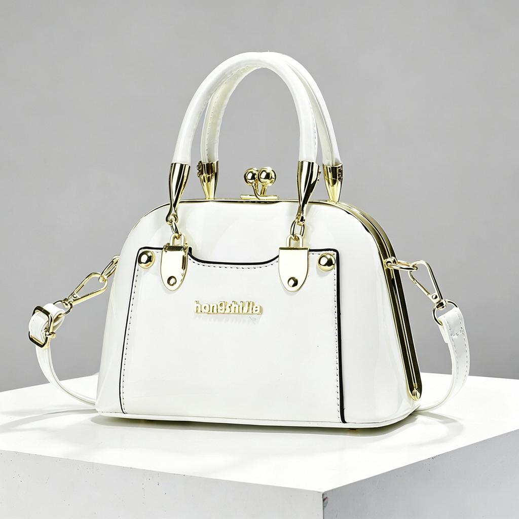 Shiny Patent Leather Shell Bag for Women 2026 New Style Clip on Handbag Light Luxury Trendy Single Shoulder Crossbody Bag