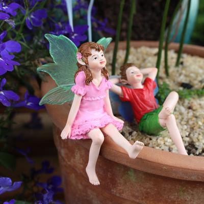 Statue de Fée Créative Pot de Fleurs Décoration Résine Jardin Micro-paysage avec Fées Fleurs Lumineuses Mâle et Femelle