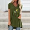 Women Fashion Plus Size Print V Neck Short Sleeved Long T-shirt Blouse