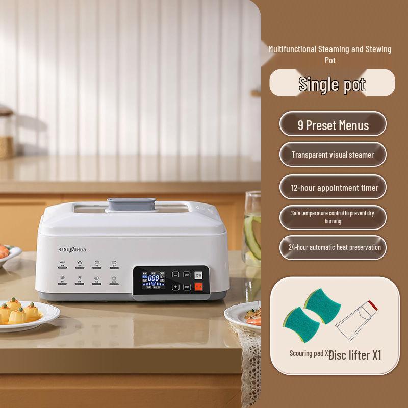 

Умная электрическая пароварка: Автоматическая кастрюля большой вместимости с керамической кастрюлей для двойного кипячения для универсального приготовления.