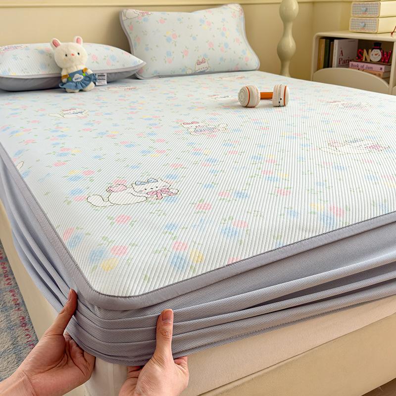 Luxury Cartoon Printed Fitted Bedsheet Set High Quality Summer Sleeping Mat with Pillowcases Ice Bean Cooling Bedding for Single