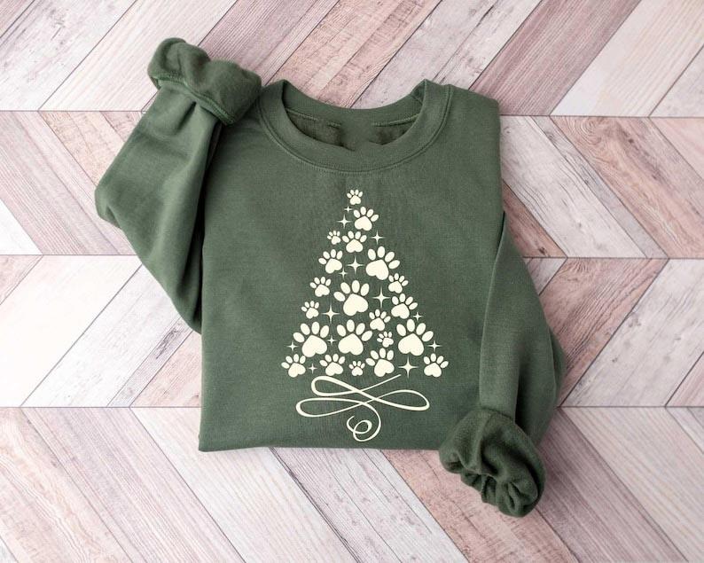 Christmas Paw Tree Christmas Dog Paw Animal Tree Sweatshirt Dog Lover Xmas Gift Unisex T-Shirt S