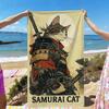 Polyester Samurai Cat Print Towel Durable Portable for Beach Pool Diving Swimming Bath Vacation Gift Essential