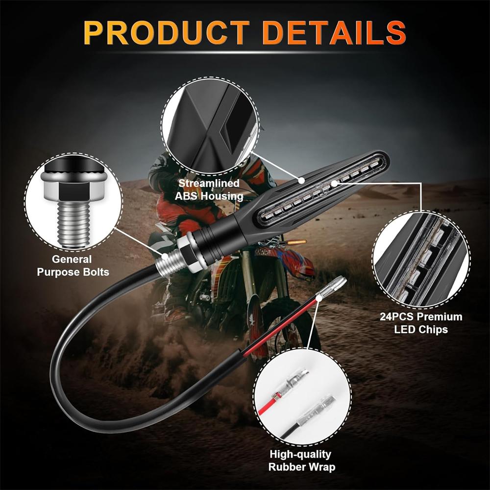 Super Bright 4PCS Motorcycle Indicators Flowing LED Turn Signal Lights 12V for Motorbike Scooter Quad Cruiser Off Road, Amber Yellow