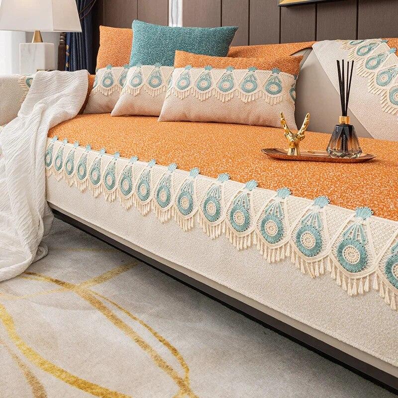 Husă de canapea din chenille pentru sufragerie Canapele anti-alunecare Prosop Huse de canapea în formă de L Covoraș de colț pentru canapea Pern de scaun Casă modernă