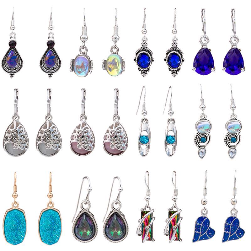 Retro Ethnische Katzenauge Wassertropfen Liebesherz Hängeohrringe