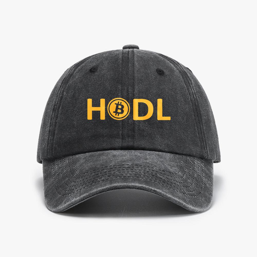 Bitcoin HODL Graphic Print Baseball Cap Adjustable Low Profile Casual Dad Hat Unisex Fashion Vintege Washed Denim Hats