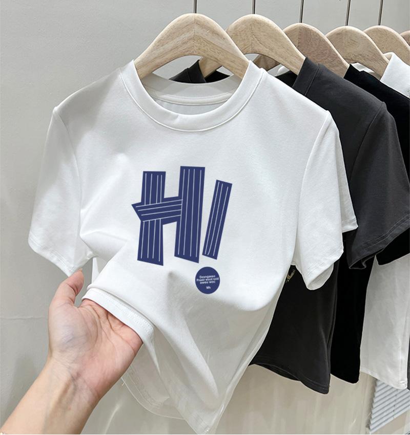 

2025 new shoulder cotton short-sleeved t-shirt women s ins casual fashion versatile foreign style thin top summer 3XL