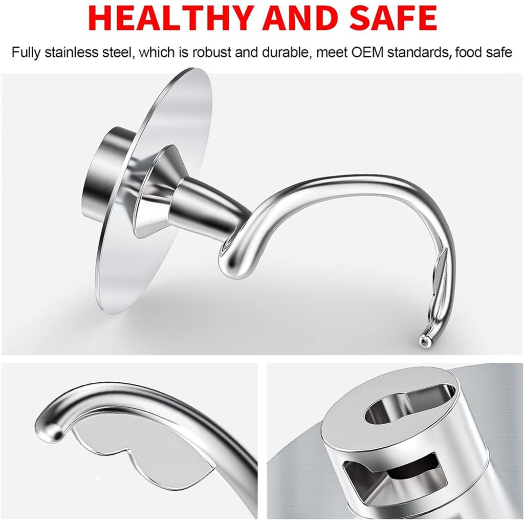 Stainless Steel Spiral Dough Hook for KitchenAid Stand Mixer, Fits 4.5-5 QT Mixing Bowl for Tilt-Head Stand Mixers