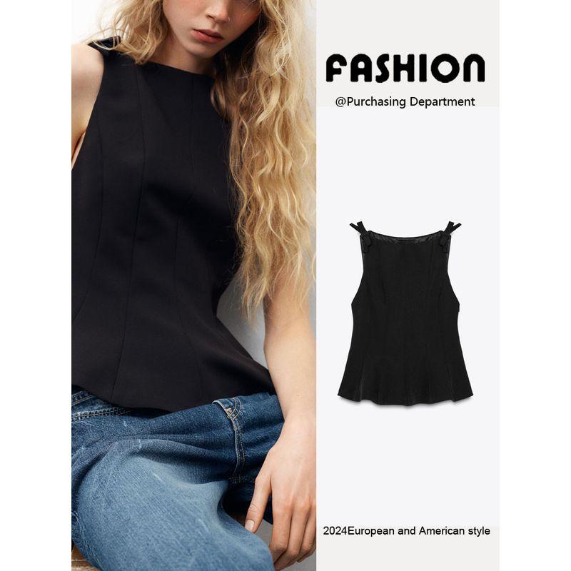 Za2025 Spring New Women's Clothing Easiest for Match Slim Looking Sleeveless Short Skirt Hem Bowknot Decoration Tops 2606777