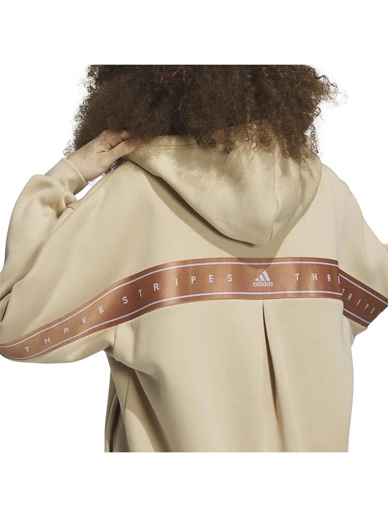 Adidas Wording Fleece Magic Beige Size Women's Loose-Fit Full-Zip Hoodie, (IK9893), J/L (JSY18/IEH71)