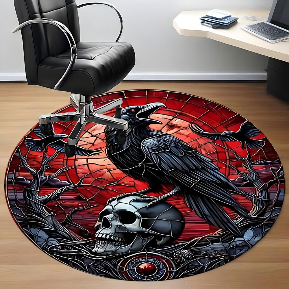1pc Raven Skull Office Round Area Rug, Under Office Chairs Bedroom Living Room Home Decor, Room Deco, Available in Various Sizes